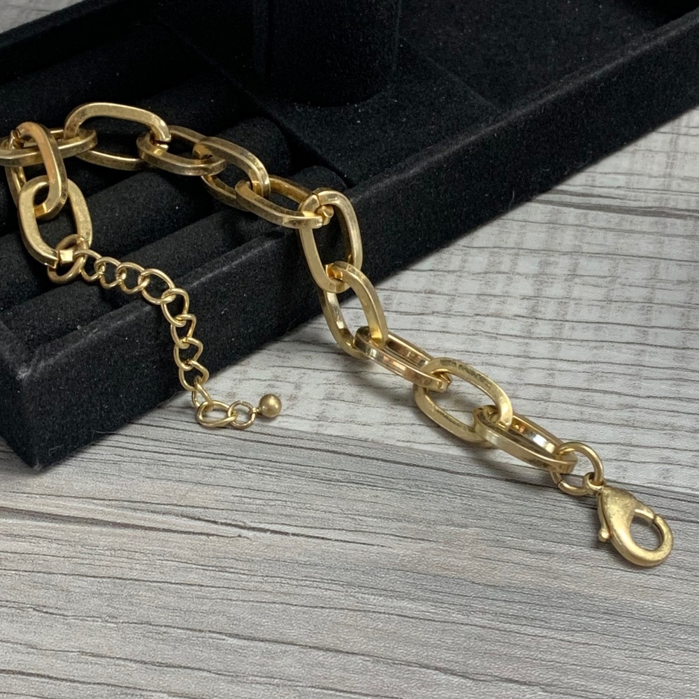 Gold Tone Chunky Paperclip Chain Link Adjustable Bracelet Lobster Clasp 5205